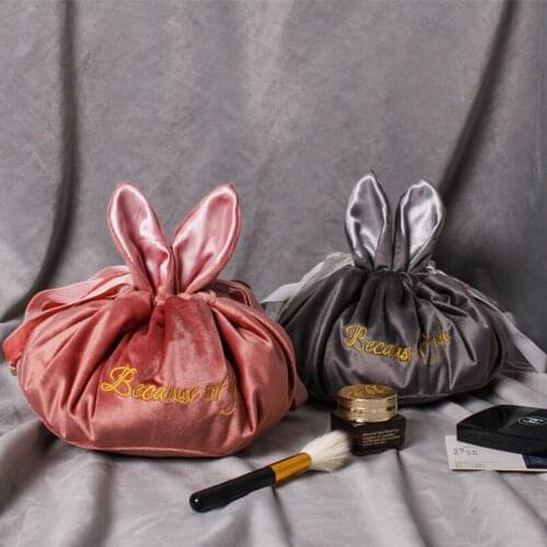 Cosmetic Storage Bag Travel Organizer Rabbit Ears Velvet Travel Accessories Make Up Case Portable Rope Wash Bag