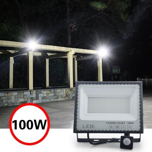 100W LED Floodlights Human Body Sensor Induction Flood Lights Spot Light 50W 30W Adjustable Outdoor Light