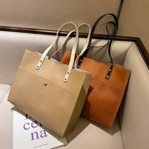 2021 Retro Crocodile Pattern Large Capacity Tote Bag Women Shoulder Bags Lady Commuting PU Leather Purses Solid Color Bag Bolsa