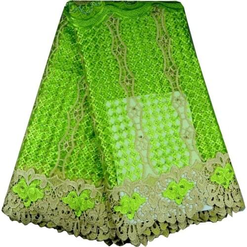 High Quality African Lace Fabric With Stones And Beaded For Wedding Mesh Lace Fabrics Lemon Green Color Guipure Cord Lace F568