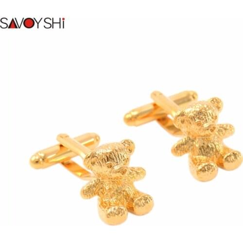SAVOYSHI Lovely Gold Silver color Teddy Bear Cufflinks for Mens High Quality Animal Cuff link Fashion Jewelry abotoaduras