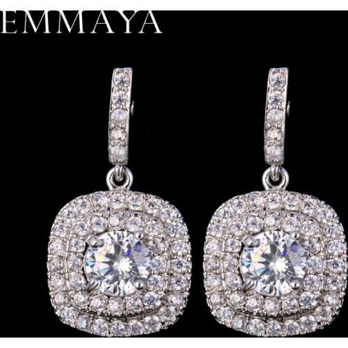 EMMAYA AAA Cz Classic Square Drop Crystal Earrings with Tiny CZ Luxury Bridal Wedding Earrings for Women