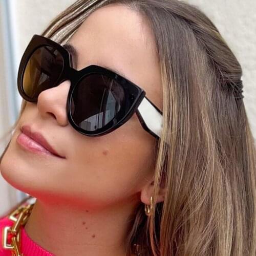 Acetate Cat eye sunglasse women white temples fashion style grey lens