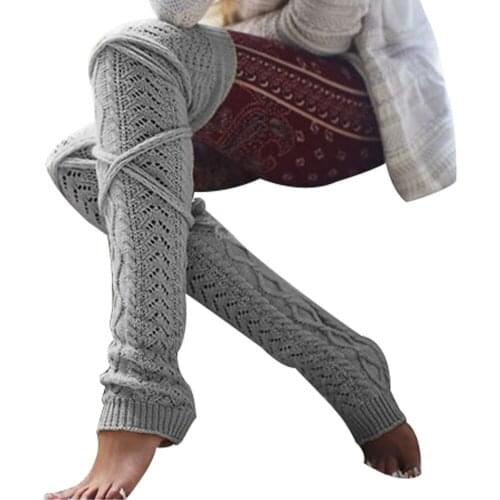 New Women Ladies Winter Crochet Knitted Stocking Leg Warmers Boot Cover Lace Trim Legging Stockings Gray Red Beige