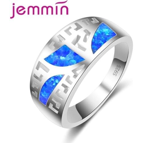 Classic Vintage 925 Sterling Silver Jewelry Hollow Ring Blue Fire Opal Ring for Women Wedding Engagement Jewelry Parts