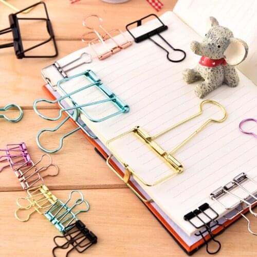 10 Uds colorido Clips de carpeta metálicos Clip de papel 4*3,5 cm oro plata Rosa Libro Verde de papelería de la escuela insumos