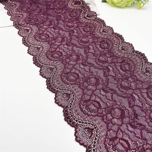 3y/lot 9 1/4 inch Shiny burgundy with gold stretch elastic lace trim with glitter trimming garment accessory DIY material fabric