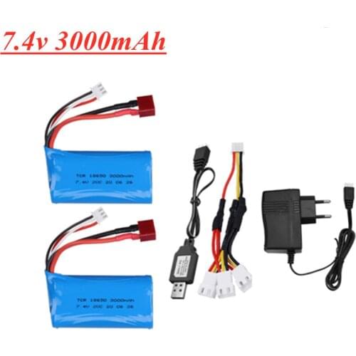 18650 7.4V 3000mAh lipo Battery for Wltoys 12423 10428 12429 12401 12402 12402A RC Car Spare Parts 2s 7.4V 20C batteries charger