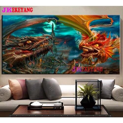 Large 5D Diy diamond painting Double Dragon Fight Diamond Mosaic Rhinestone Embroidery cross stitch Y4581