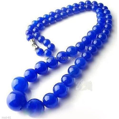 Free shipping Miss charm Jew.37 New Handmade 6-14MM Natural Blue Round Beads Necklace 17.5" AAA