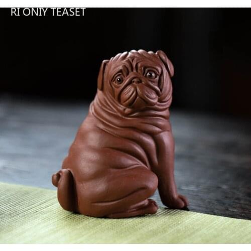 Boutique Purple Clay Tea Pet Zodiac Dog Statue Animal Tea Figurine Ornaments Handmade Sculpture Home Tea Set Decoration Art