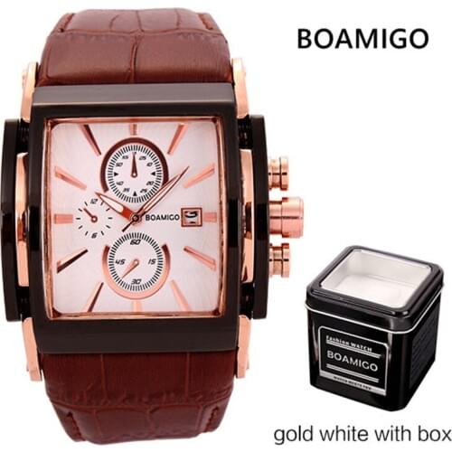 BOAMIGO Men Quartz Watch Fashion Casual Sport Watch Rose Gold Waterproof Cock Leather Male Casual Wristwatches relogio masculino