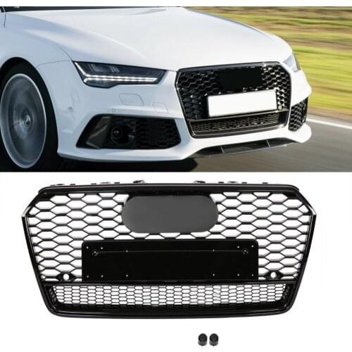 For RS7 Style Front Sport Hex Mesh Honeycomb HoodGrill Gloss Black for Audi A7/S7 2016 2017 2018 2019 CarAccessories