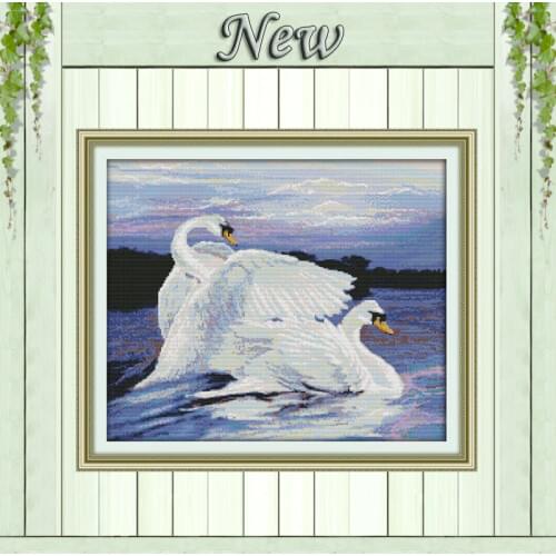 Two swans in the lake,Pattern printed on canvas DMC 11CT 14CT Cross Stitch kit,needlework Set embroidery,animal Style Home Decor
