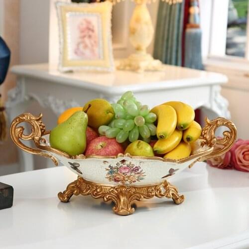European resin double ear fruit tray home decoration home living room tea table high-grade luxury large fruit tray decoration