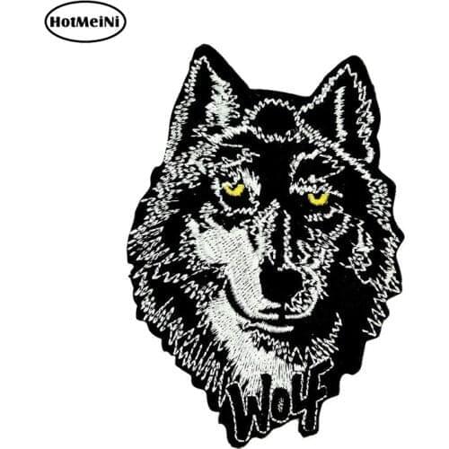 HotMeiNi 13cm x 13cm Car Sticker Ricamate Termoadesiva Biker Lupo Wolf Backpack Bumper Car Accessories Waterproof Car Styling
