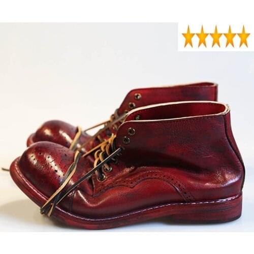 Cow Leather High Top Vintage Casual Ankle Work Riding Boots Couple Italian Cowhide Wingtip Brogue Shoes Designer Plus Size