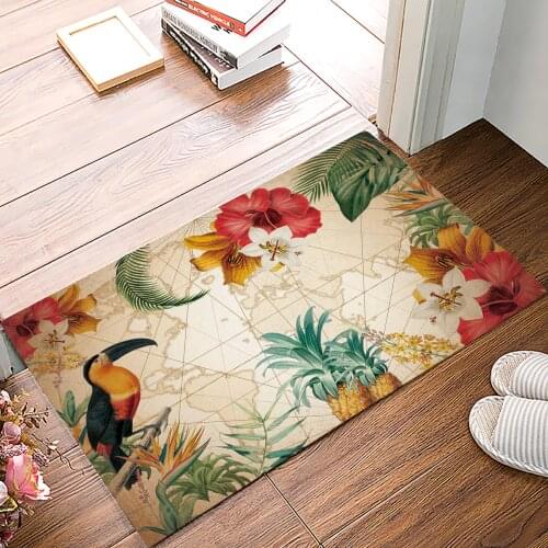 Toucan Flower Fruit Pineapple Map Doormat Bedroom Kitchen Floor Mat Bathroom Anti-Slip Rug Home Doormat for Entrance Door