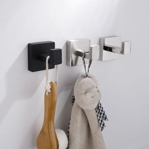 304 Stainless Steel Robe Hook Black Brushed Sliver Kitchen Bathroom Wall Mounted Hooks Towel Coat Key Holder Bath Accessories