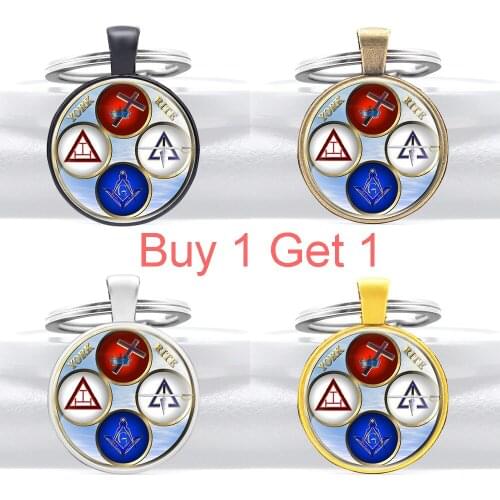 Buy 1 Get 1 Classic York Rite Freemason Glass Dome Key Chain Charm Men Women Mason Jewelry Gifts Key Ring