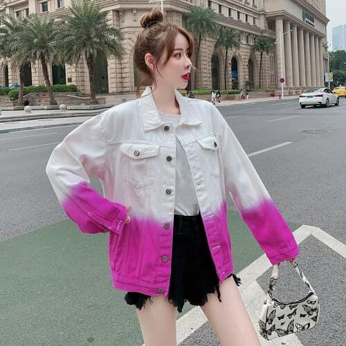 Casual Oversized jacket Loose Spring 2021 New Denim Jacket Women Clothin Loose Korean Gradient color Denim Women top Coat 630F