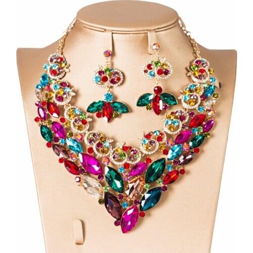 Lan palace Glass african beads bridal Swan jewelry set gold color necklace and earrings for wo'men free shipping