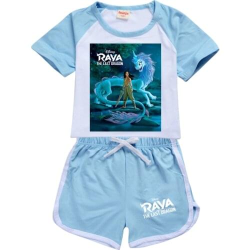 New Summer Baby Girls Clothes Sets RAYA AND THE LAST DRAGON Short Sleeve Pullover T Shirts Shorts Outfits 2 3 5 7 8 10 11 -16Y