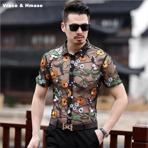 Summer 2018 New arrival fashion boutique gold velvet short sleeve shirt Silk hollow soft breathable high-quality men shirt M-3XL