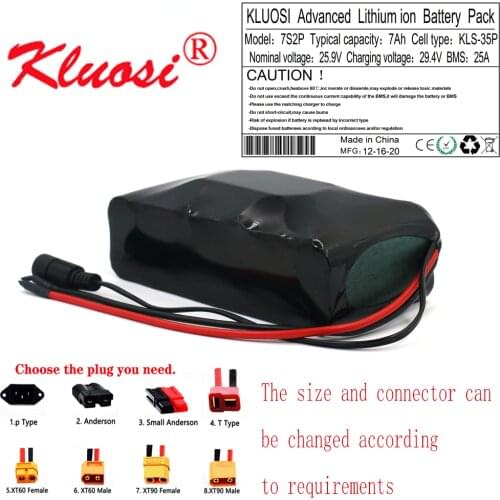 KLUOSI 24V 7Ah 25.2V 7S2P 29.4V Lithium Battery Pack FOR Electric Motor Bicycle Scooter Motor Built-in 25A BMS Balanced
