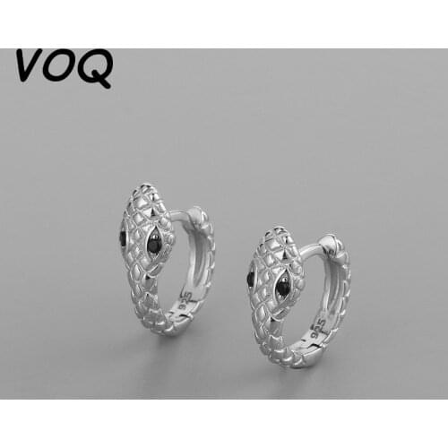 VOQ 925 Sterling Silver Circle Small Snake Earrings Zircon Fashion Korean Small Earrings Womens Cute Snake Jewelry Accessories
