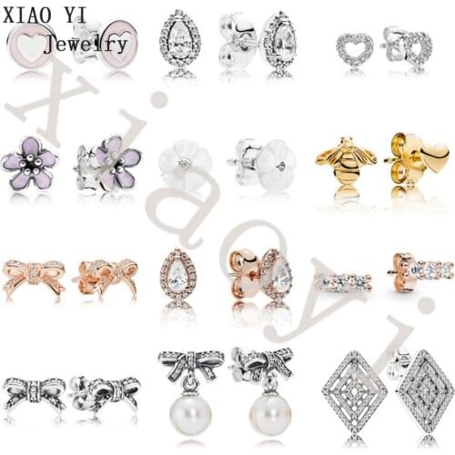 XIAOYI 2020 new s925 11 Bee bow tears back to needle white flower love sweet Small earrings fashion Wedding jewelry female