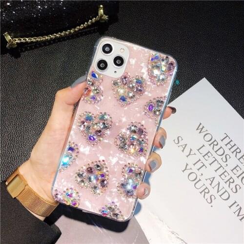Fashion 3D Bling Diamond Love Heart Crystal Shell Soft Case Cover For Samsung Galaxy Note 10 9 8 S20 Ultra S10E S10 S9 S8 Plus