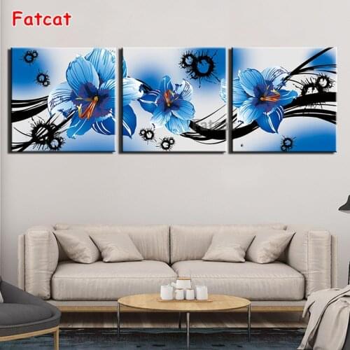 New diamond painting blue flowers 5d diamond embroidery cross stitch full square round 3D DIY home decor 3pcs wall art PP2642