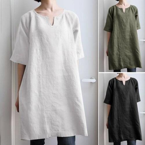 2021 Summer New Loose Oversize Chinese Solid Color Dress Literary Retro V-Neck Casual Top Loose Shirt Skirt Vestidos