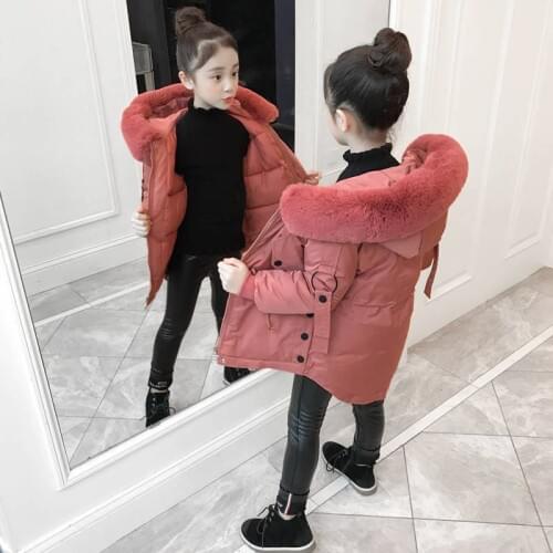 2020New Fashion Winter Children Girls Thick Warm Jackets Kids Girls Faux Fur Collar Parkas Teenage Cotton Outwear Coats W143