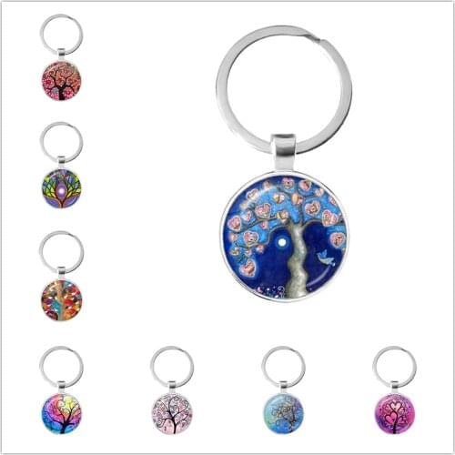 New Beauty Colorful Life of Tree Love Hearts Keychain Art Photo Glass Cabochon Tree of Family Gift Jewelry Key Ring