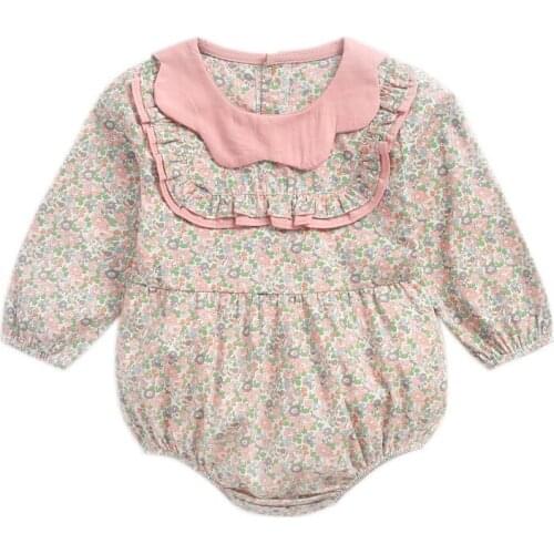 Autumn Infant Baby Romper Girls Long Sleeve Flower Print Rompers Toddler Kids Cotton Jumpsuit Outfits 2020 New Arrive