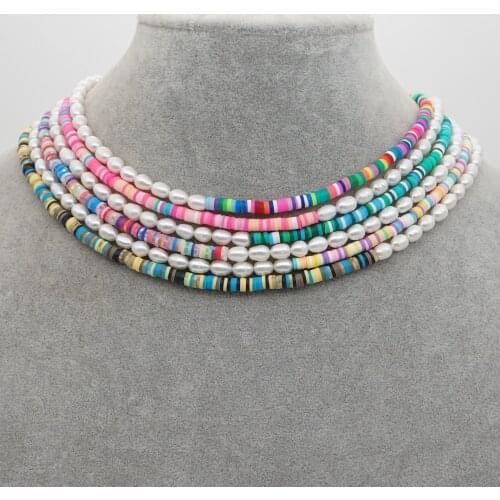 Go2Boho Freshwater Pearl Necklace Women Jewelry Polymer Clay Heishi 4mm Beads Fashion 2020 Handmade Choker Stainless Steel Chain