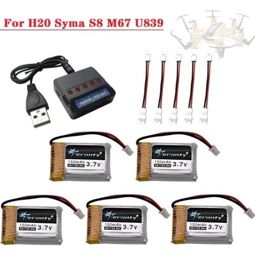3.7V 150mah Rechargeable Battery + Charger for H20 S8 M67 U839 RC Quadcopter helicopter spare parts for H20 3.7V Lipo batteries