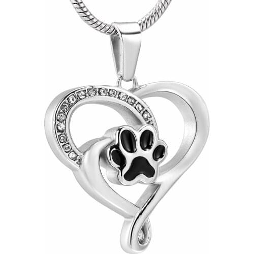 IJD12454 Black Dog Paw In My Heart Cremation pendant For Ashes Stainless Steel Pet Loss Keepsake Memorial Urn Pendant Necklace