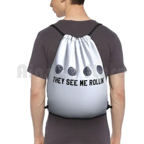They See Me Rollin' ; Black Moon Trendy / Hipster / Tumblr Meme Backpack Drawstring Bag Riding Climbing Gym Bag They See