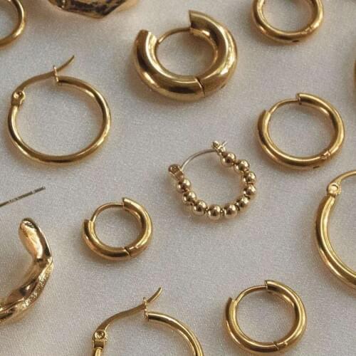 Punk Gold Color Stainless Steel Hoop Earrings for Women Minimalist Small Circle Ear Buckle Huggie Earrings Hip Hop Jewelry