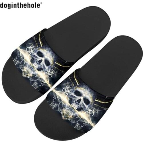 Doginthehole Sugar Skull Women Men Slipper Casual Beach Sandals for Summer Female Stylish Flat Flip Flop Indoor Use