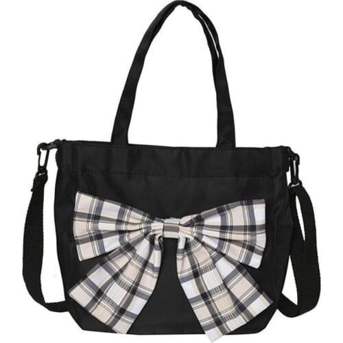 Cute Plaid Bowknot Girl Students Portable Messenger Bag Korean Version Sweet Bow Tote Shoulder Bag
