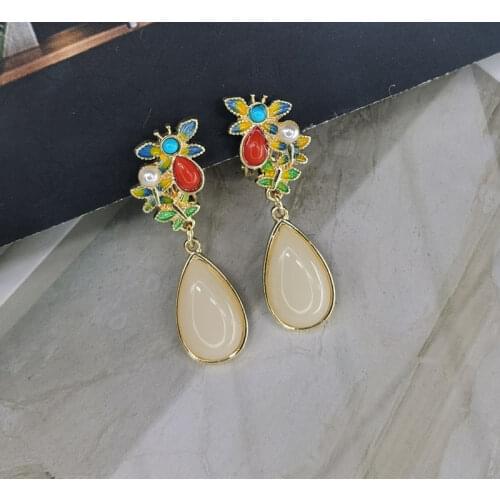 Ancient style earrings ethnic style Qipao Earrings accessories imitation jade water dripping Earrings alloy new style