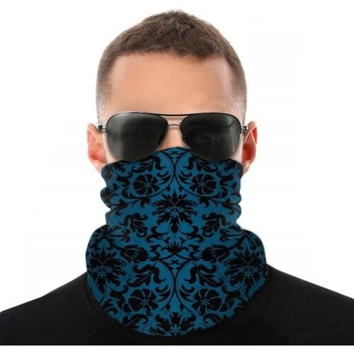 Teal And Black Floral Magic Scarf Neck Face Mask Unisex Fashion Tube Scarf Tubular Bandanas Polyester Headwear Biking Hiking