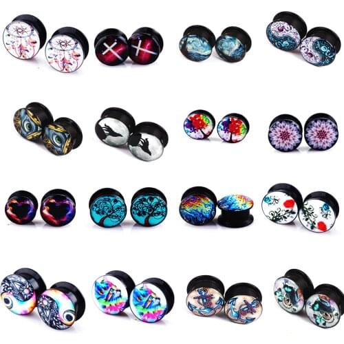 TIANCIFBYJS Acrylic Ear Plug Tunnels Cute Ear Expanders Screw Fit Ear Flesh Tunnels Gauges Piercing Ear Stretcher Jewelry 2pcs