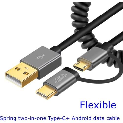 High quality 2 in 1 USB 2.0 Cable Type-C Micro usb to USB2.0 Adapter USB-C spring Cable for Samsung Xiaomi Huawei Type-C Phone