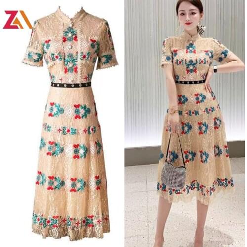 ZALady designer runway fashion embroided midi dresses women elegant floral zevity lace ruched party dress plus size 2XL vestidos