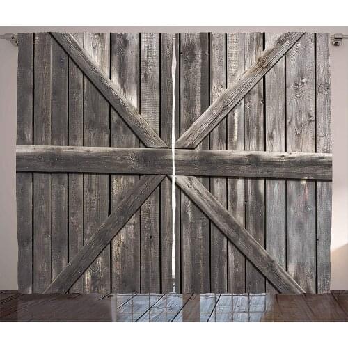 Rustic Curtains Old Wooden Door with Planks Rustic Country Life Architecture Building Doorway Living Room Bedroom Window Drapes